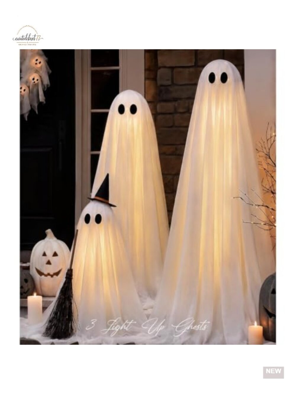 Set of 3 Light Up Standing Ghosts Halloween Decor with Remote Timer